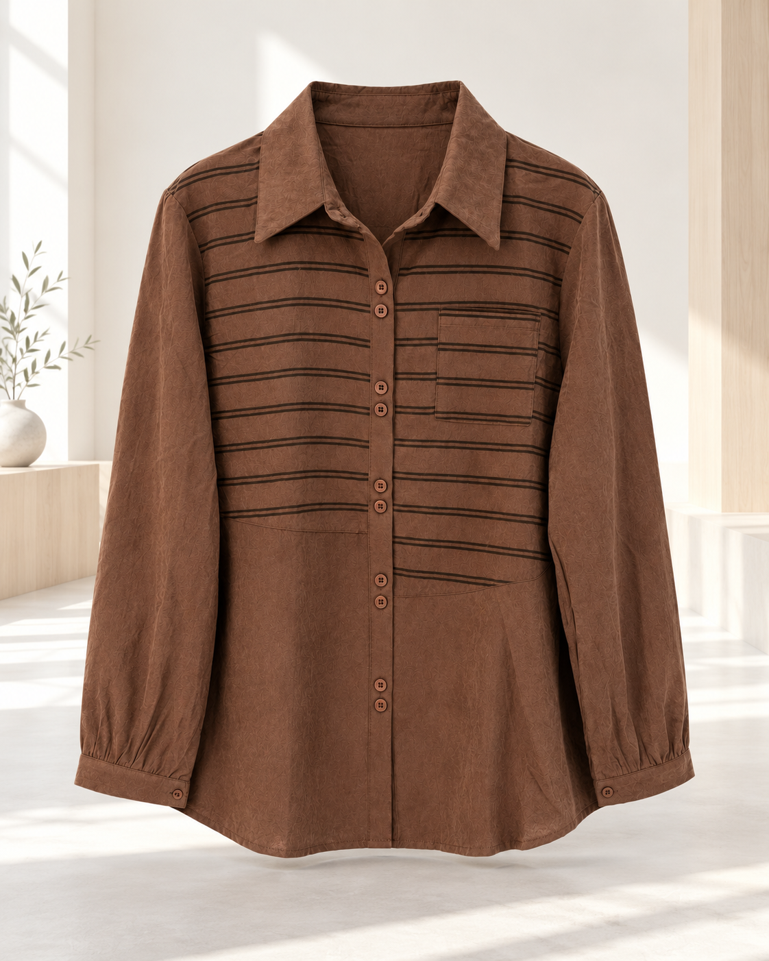 Regular Suede Asymmetrical Striped Shirt – product showcase
