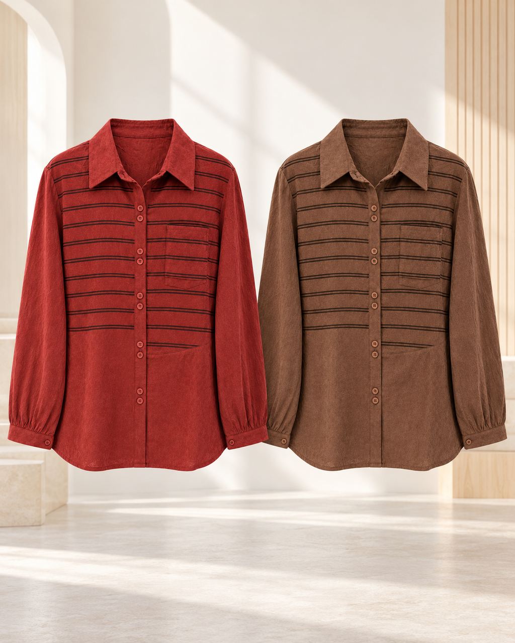 Regular Suede Asymmetrical Striped Shirt – colours