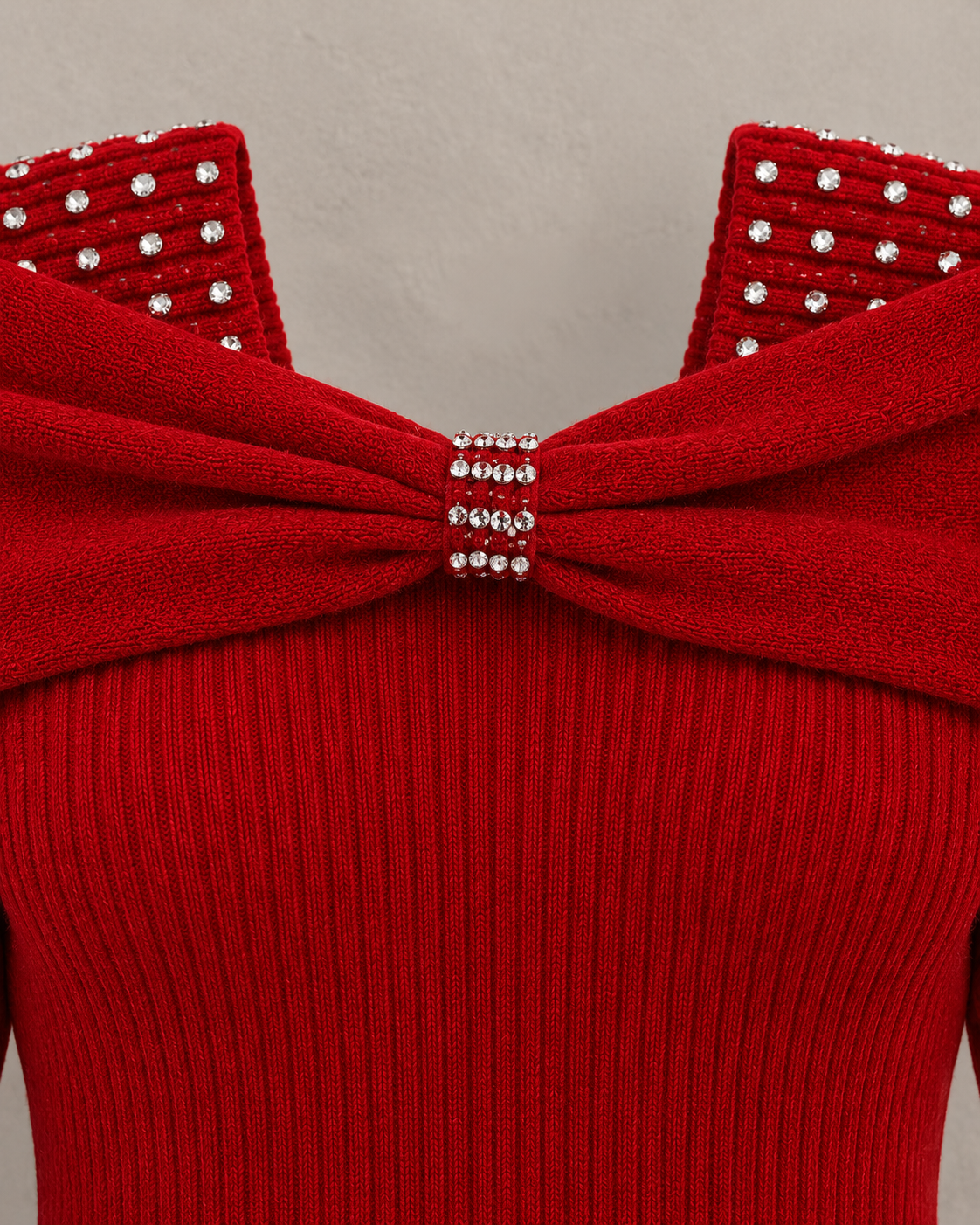 Rhinestone Bow Off-Shoulder Knit Top – bow rhinestone detail