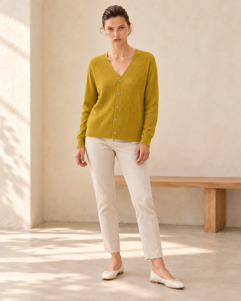 Ribbed Button Cardigan – model hero