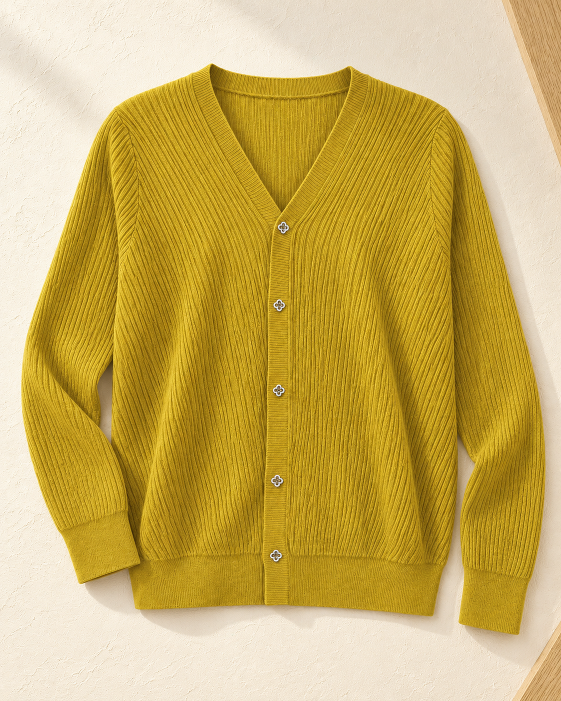 Ribbed Button Cardigan – front knit composition