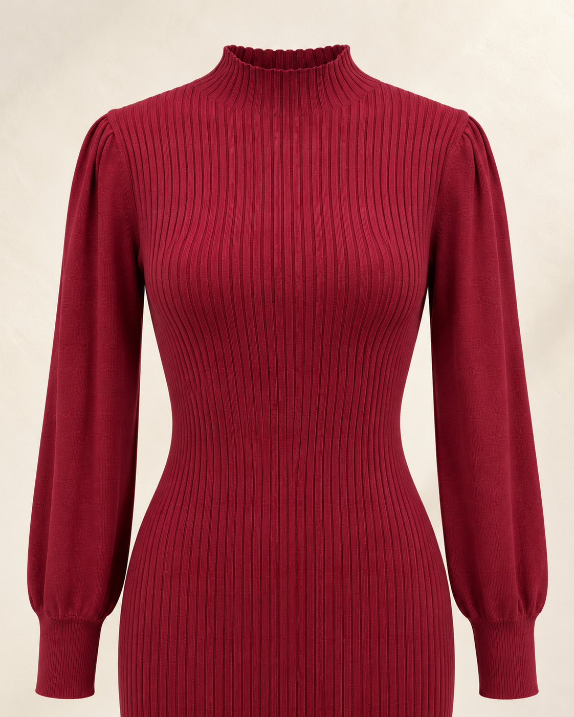 Ribbed Turtleneck Knit Dress – neck shoulder detail