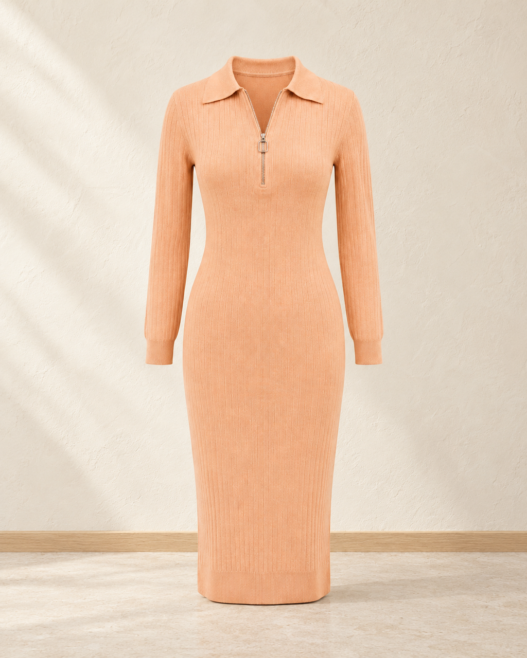 Ribbed Zip-Up Bodycon Dress – product showcase