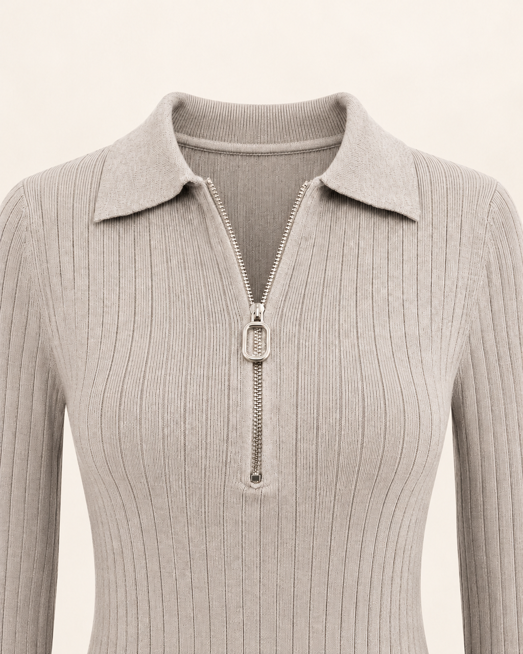 Ribbed Zip-Up Bodycon Dress – collar zip detail