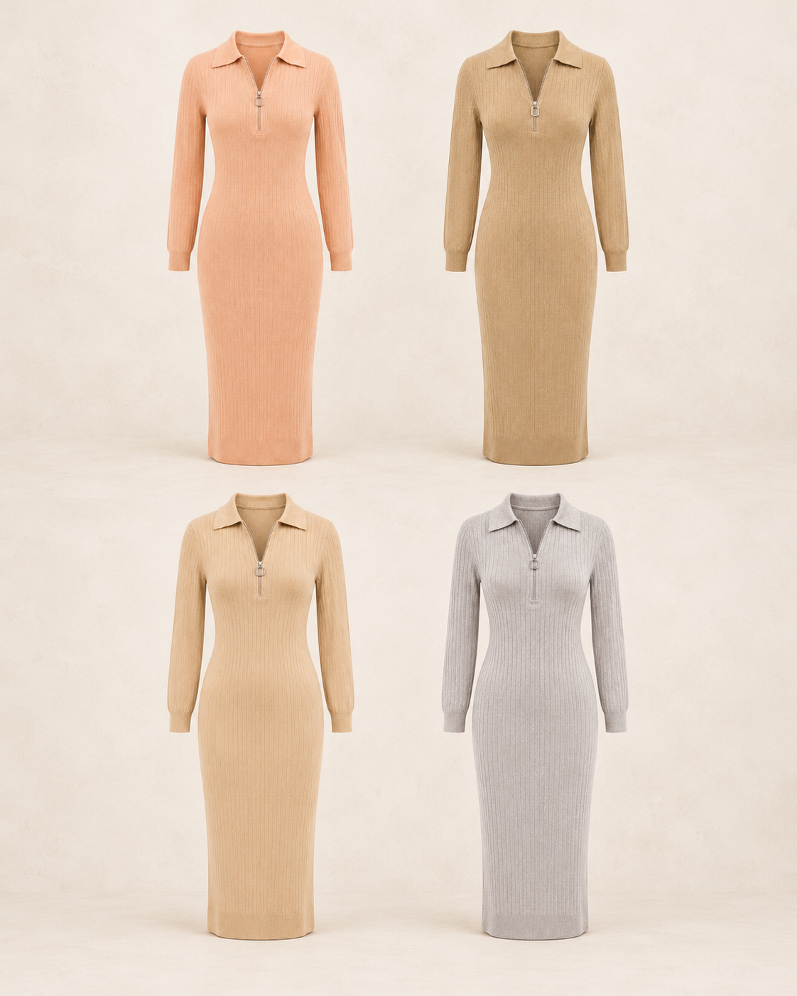 Ribbed Zip-Up Bodycon Dress – colours comparison