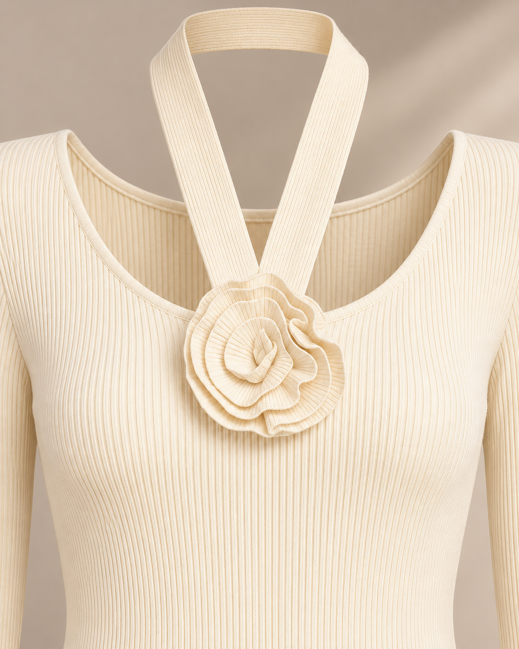 Rose Halter Ribbed Knit Top – rose halter detail