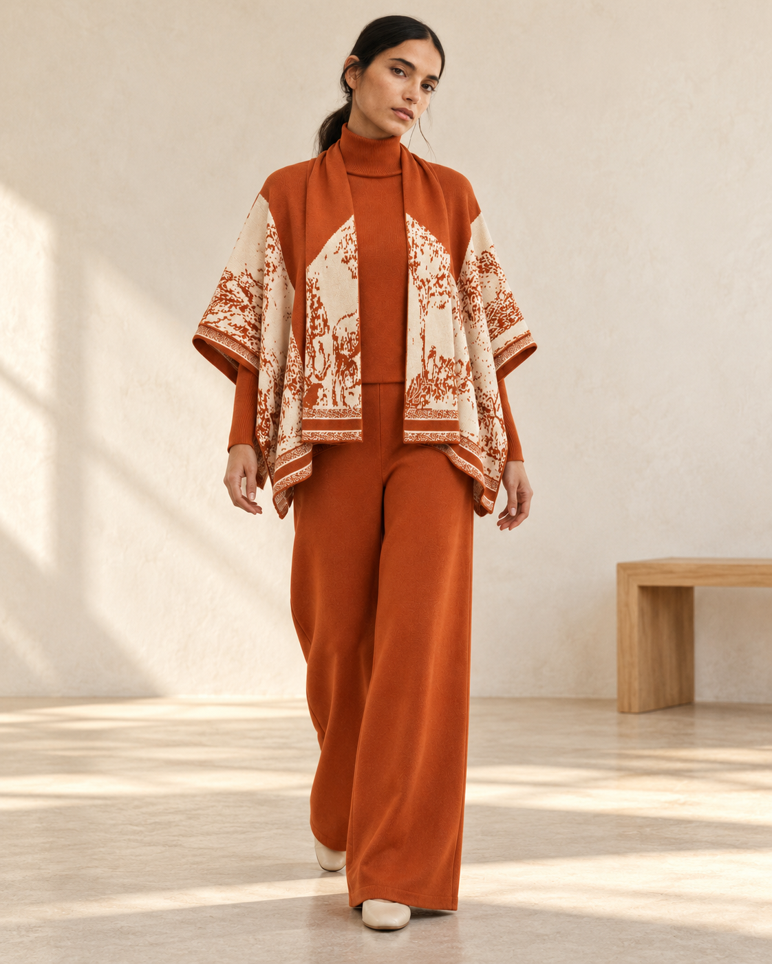 Rust Printed Cape & Pants Set – model hero