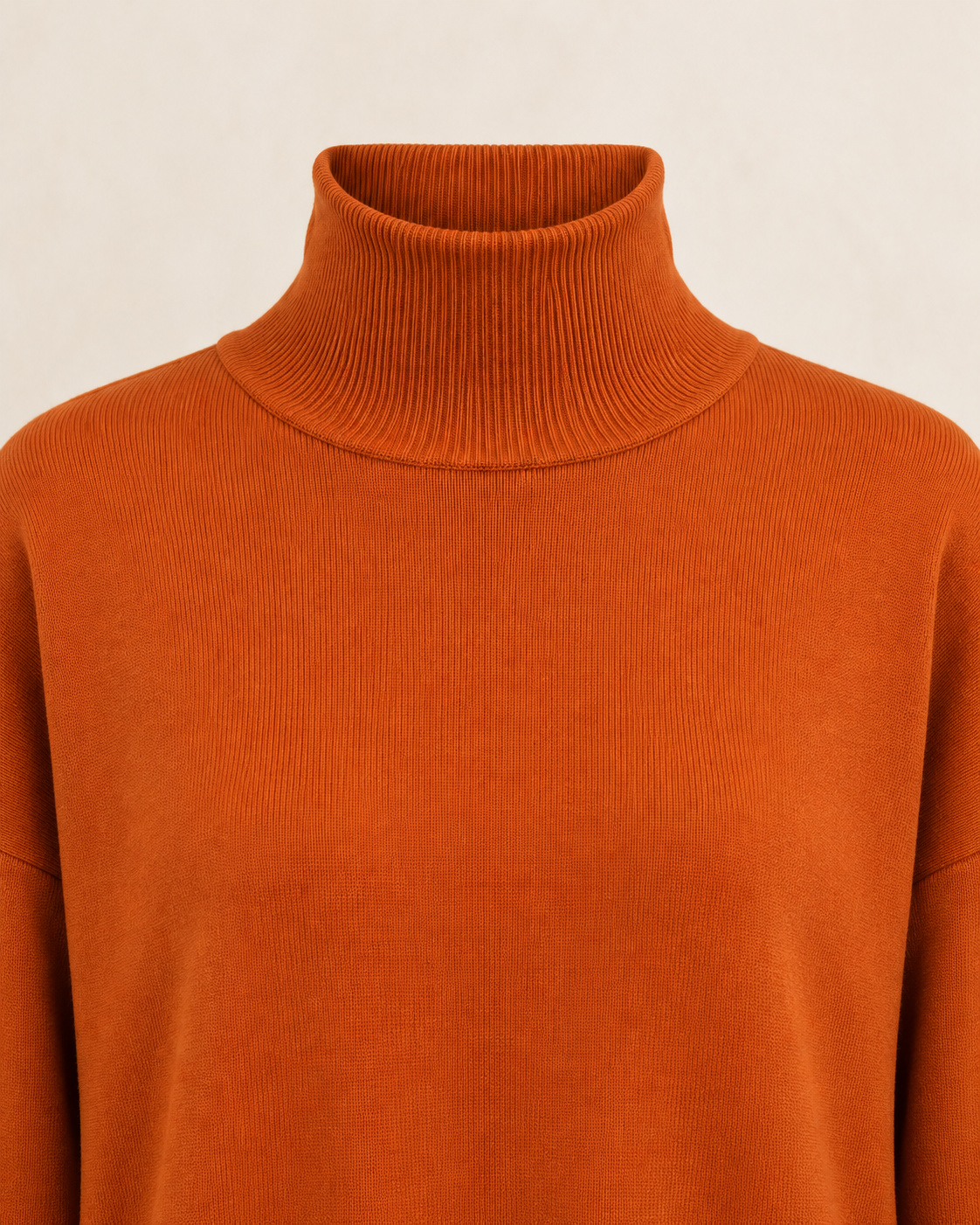 Rust Printed Cape & Pants Set – turtleneck detail