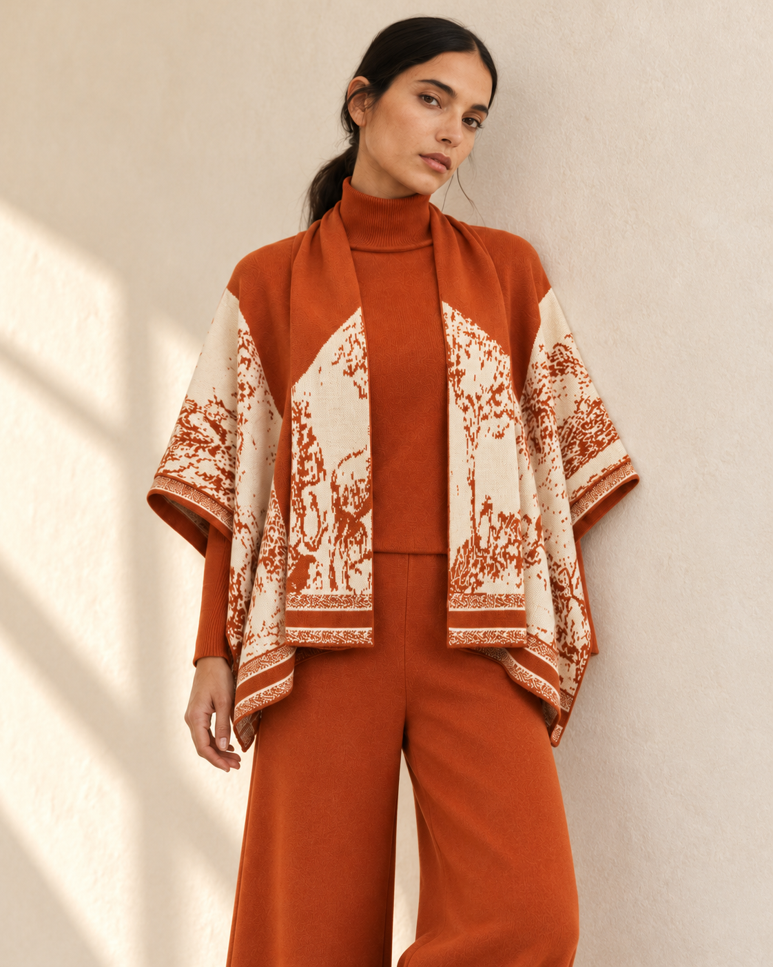 Rust Printed Cape & Pants Set – closer model
