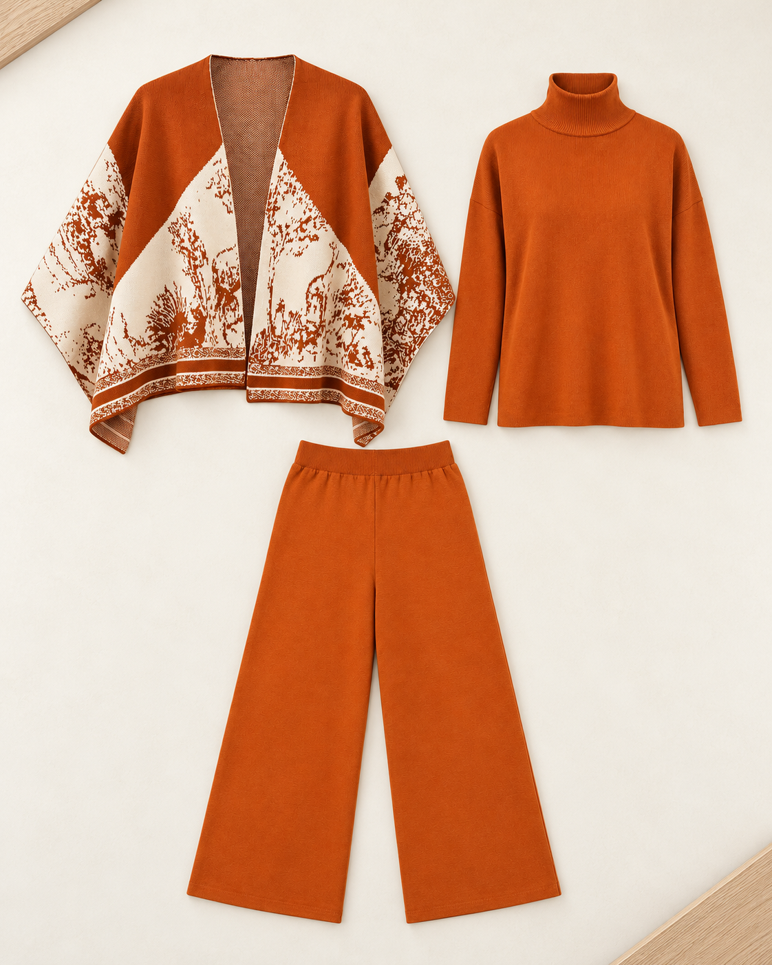 Rust Printed Cape & Pants Set – components composition