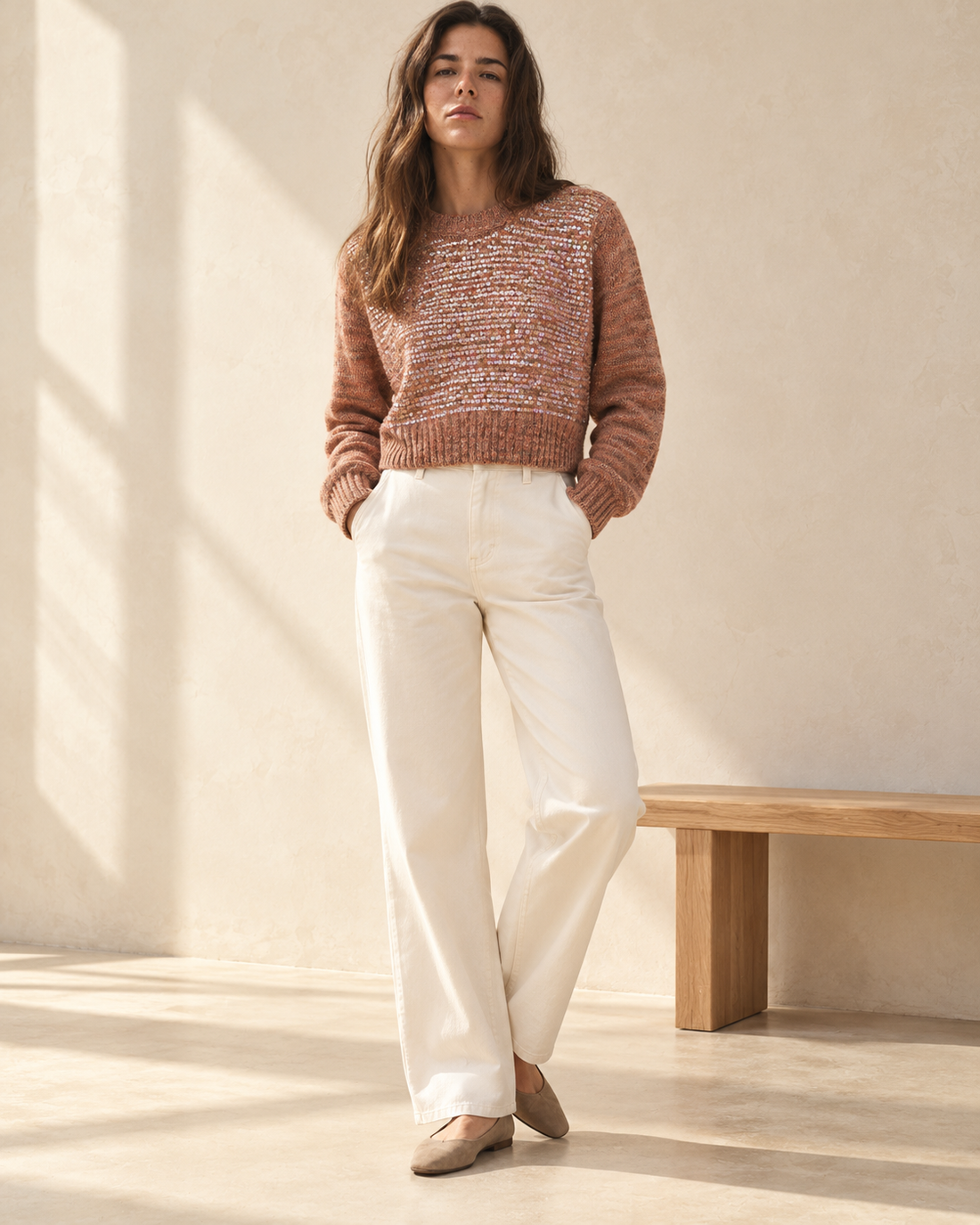 Sequin Embellished Cropped Knit Sweater