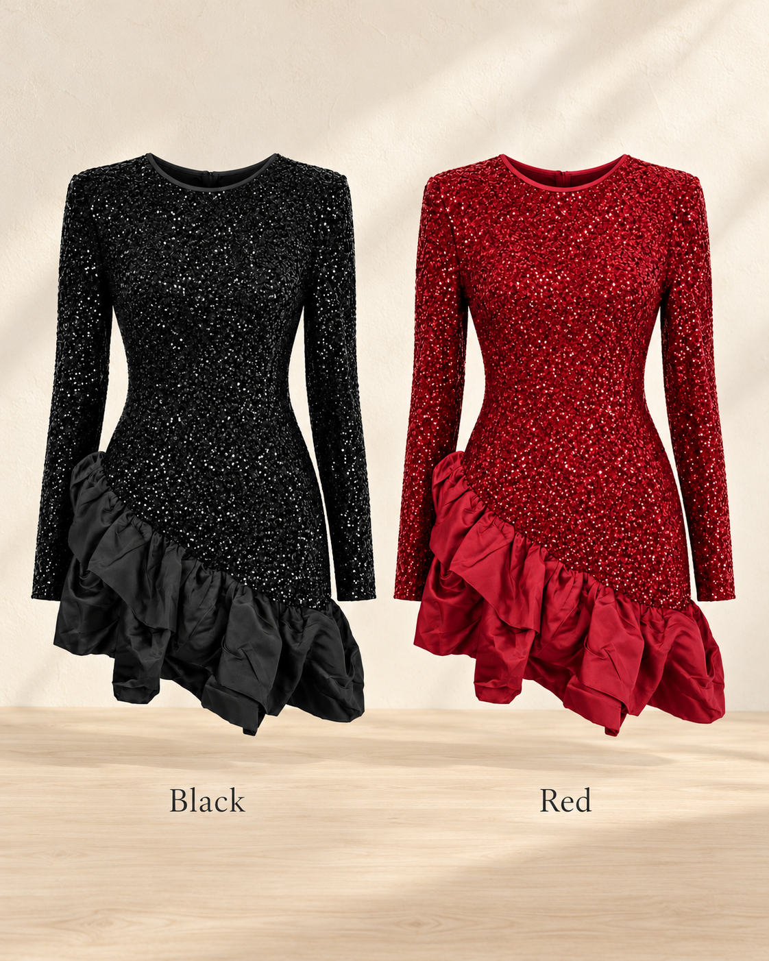 Sequin Ruffle Mini Dress – colour comparison