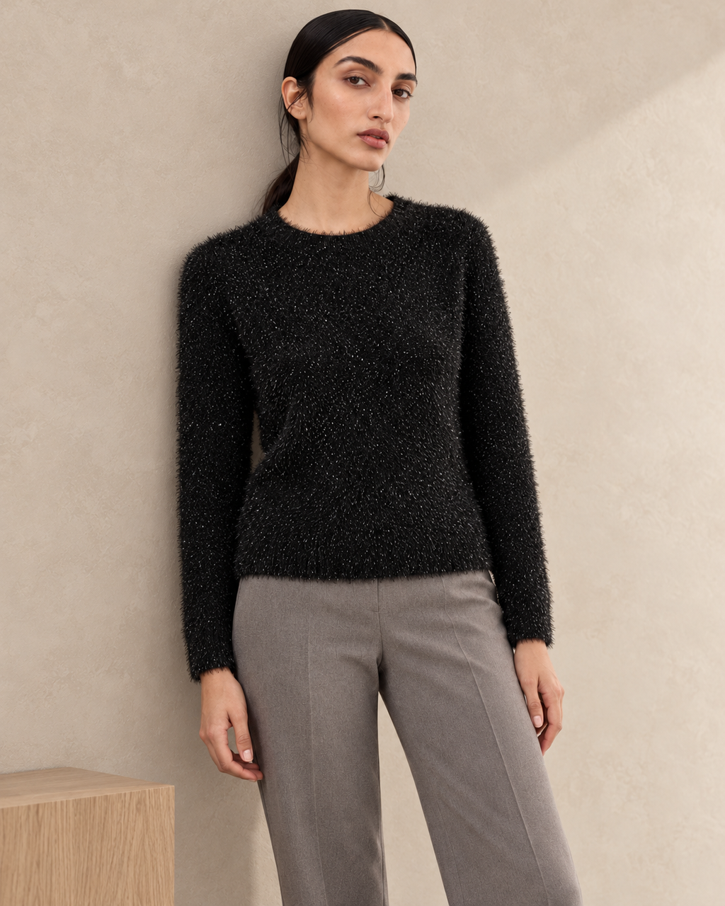 Shimmer Eyelash Knit Sweater – closer model