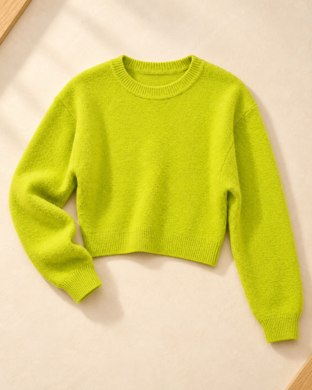 Soft Touch Cropped Sweater – chartreuse flatlay