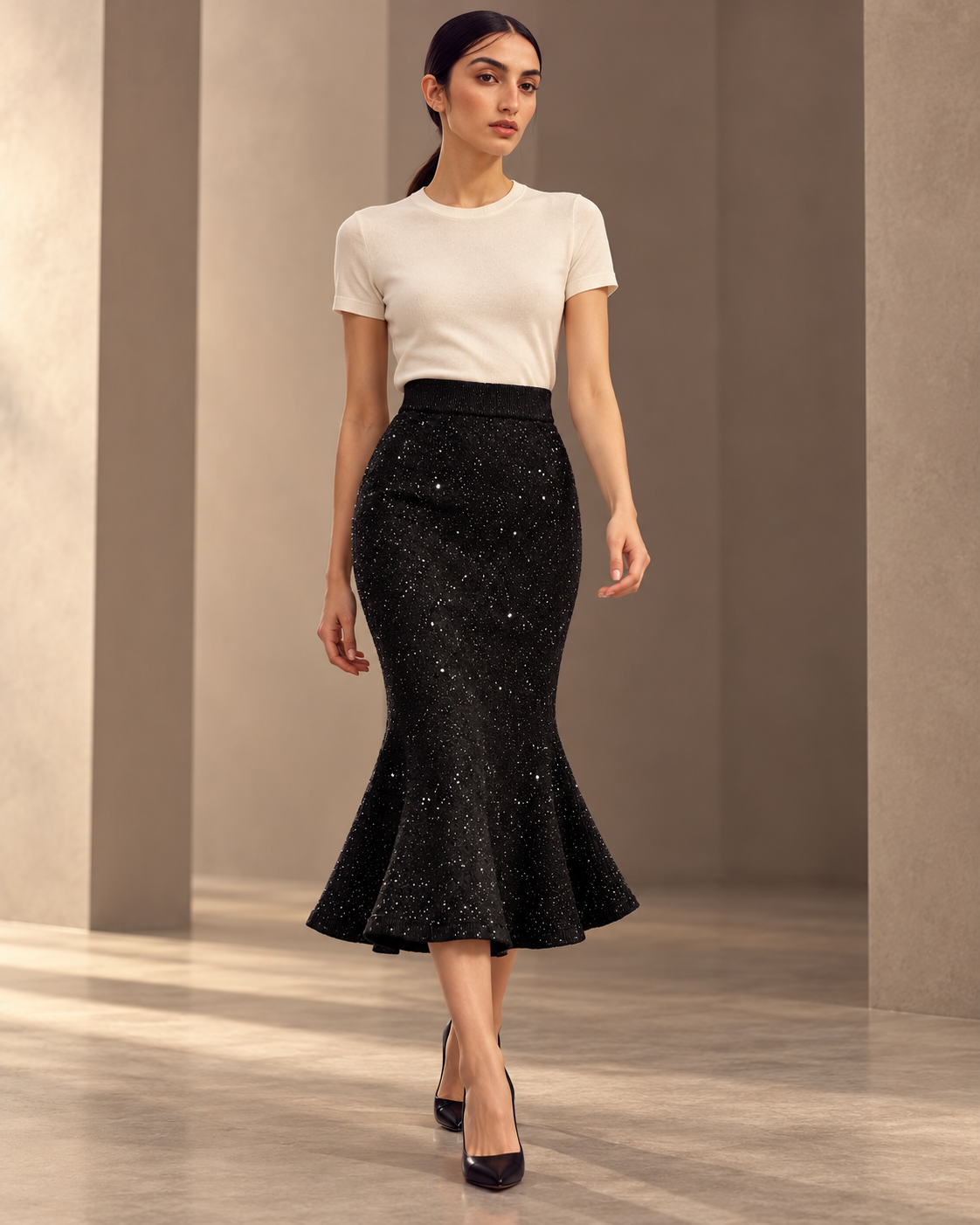 Sparkle Knit Midi Skirt – model hero
