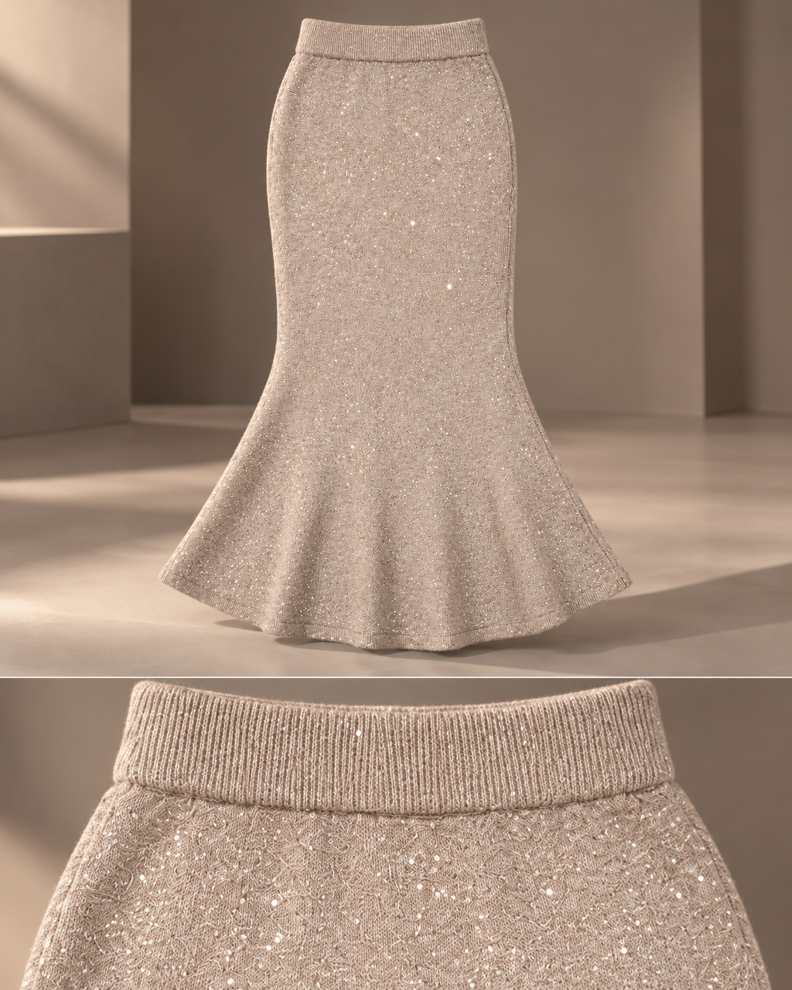 Sparkle Knit Midi Skirt – waistband detail