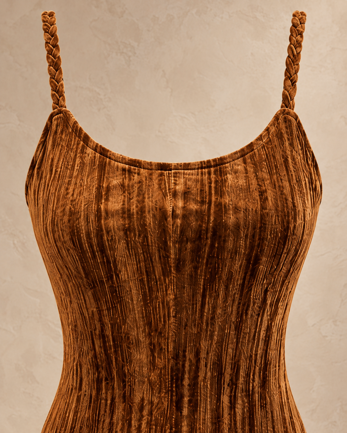 Suede Slip Midi Dress – braided neckline detail