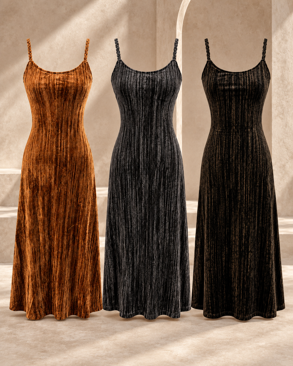 Suede Slip Midi Dress – colours