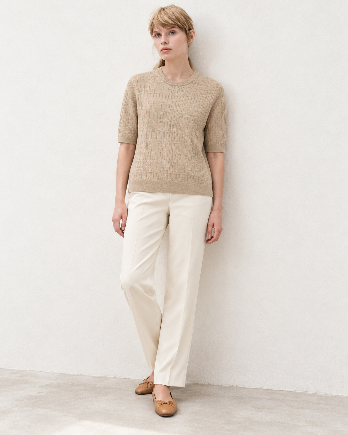 Textured Knit Half Sleeve Top – model hero