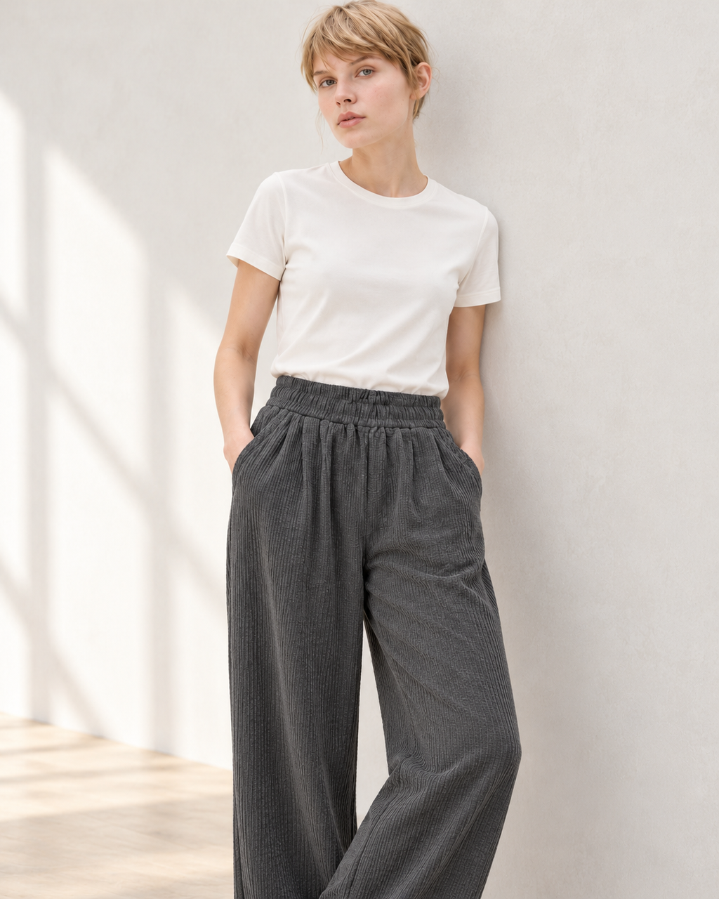 Textured Lounge Trousers – styled close