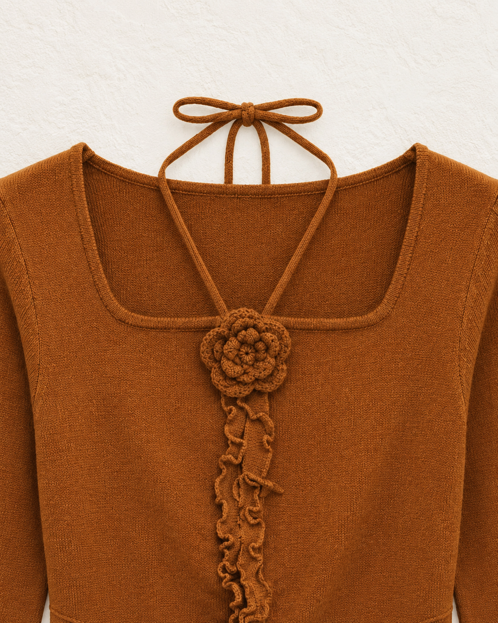 Tie-Back Knit Top – neckline rosette detail