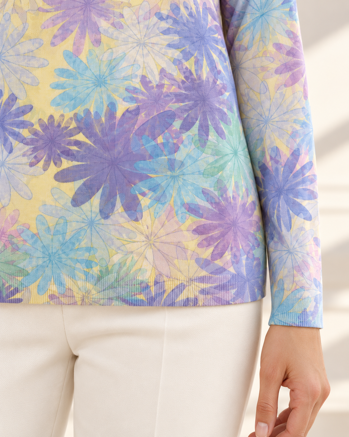 Tie Dye Floral Top – yellow print hem detail