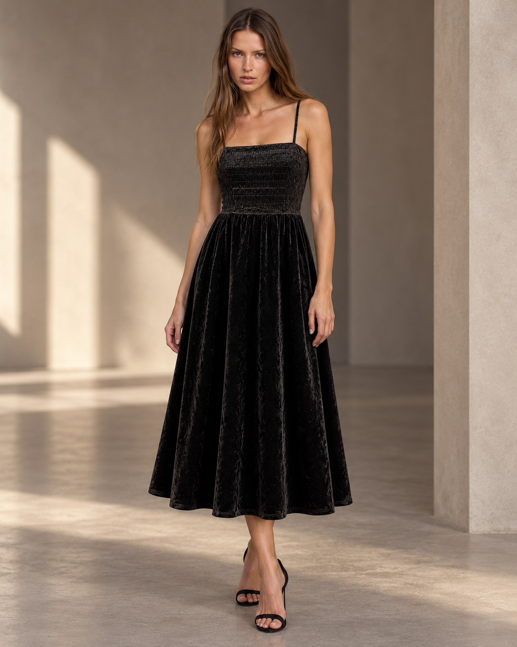 Velvet Fit & Flare Dress – model hero