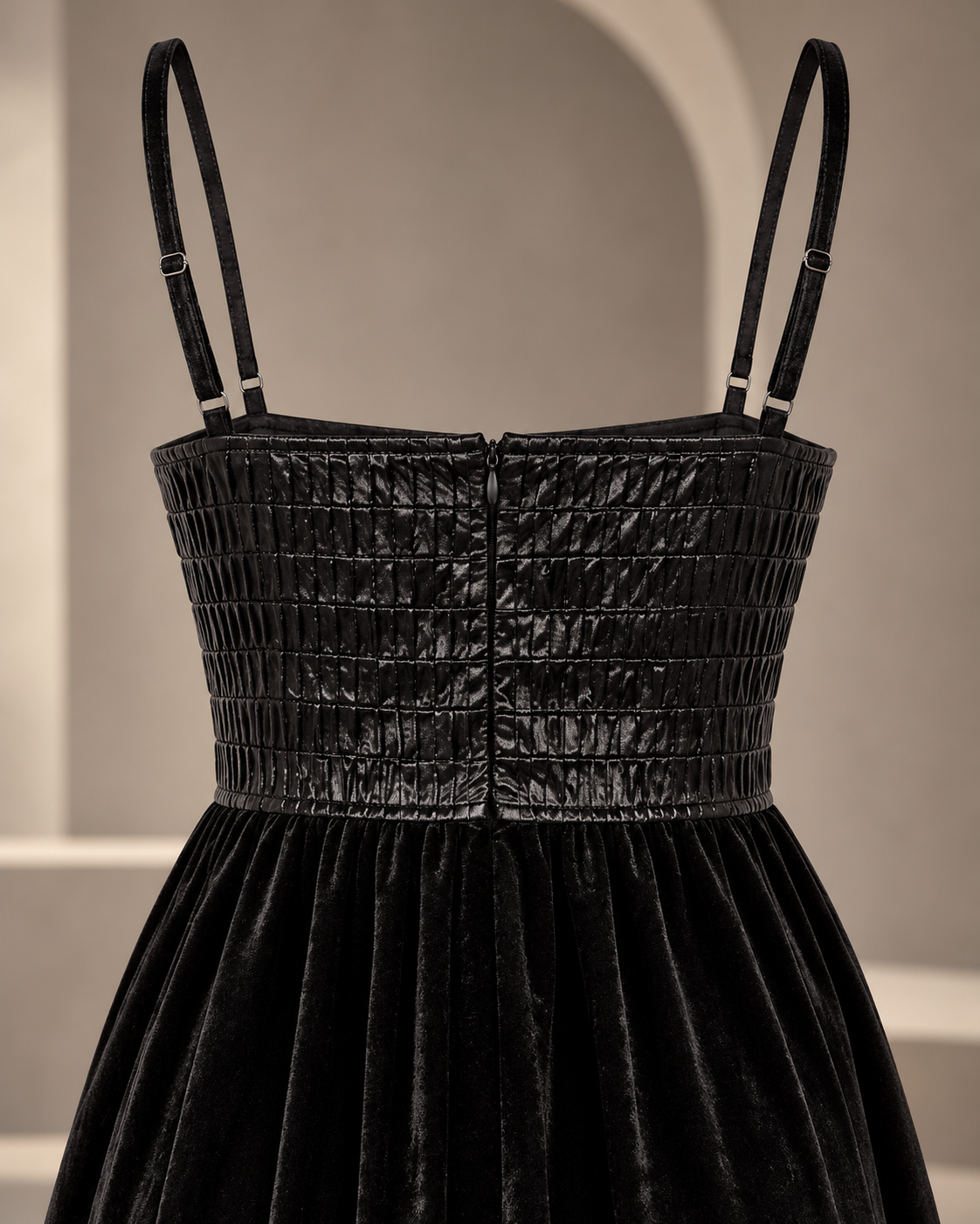 Velvet Fit & Flare Dress – back zip detail