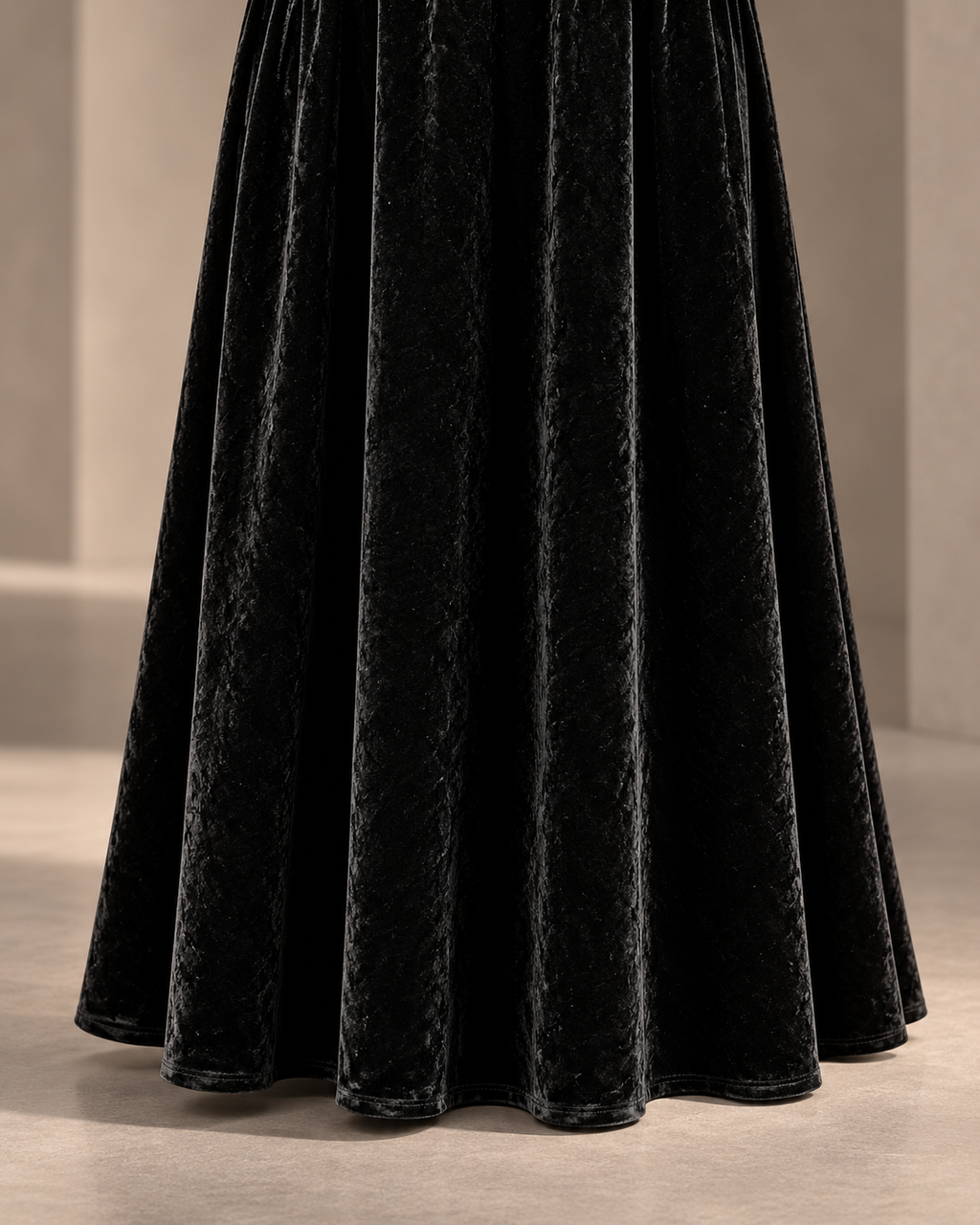 Velvet Fit & Flare Dress – skirt hem detail