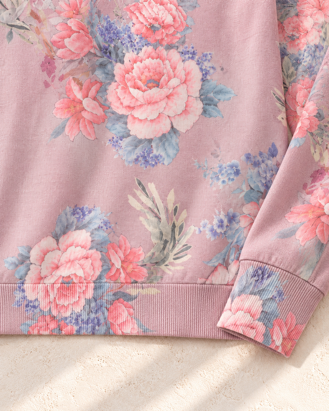 Vintage Floral Top – pink printed rib detail